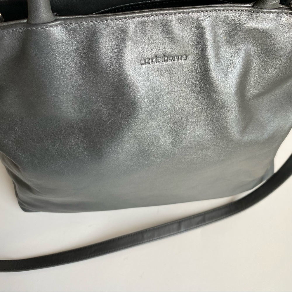 Liz Claiborne Genuine Grey Leather Bag with Handles & Detachable Shoulder Strap - Picture 3 of 13